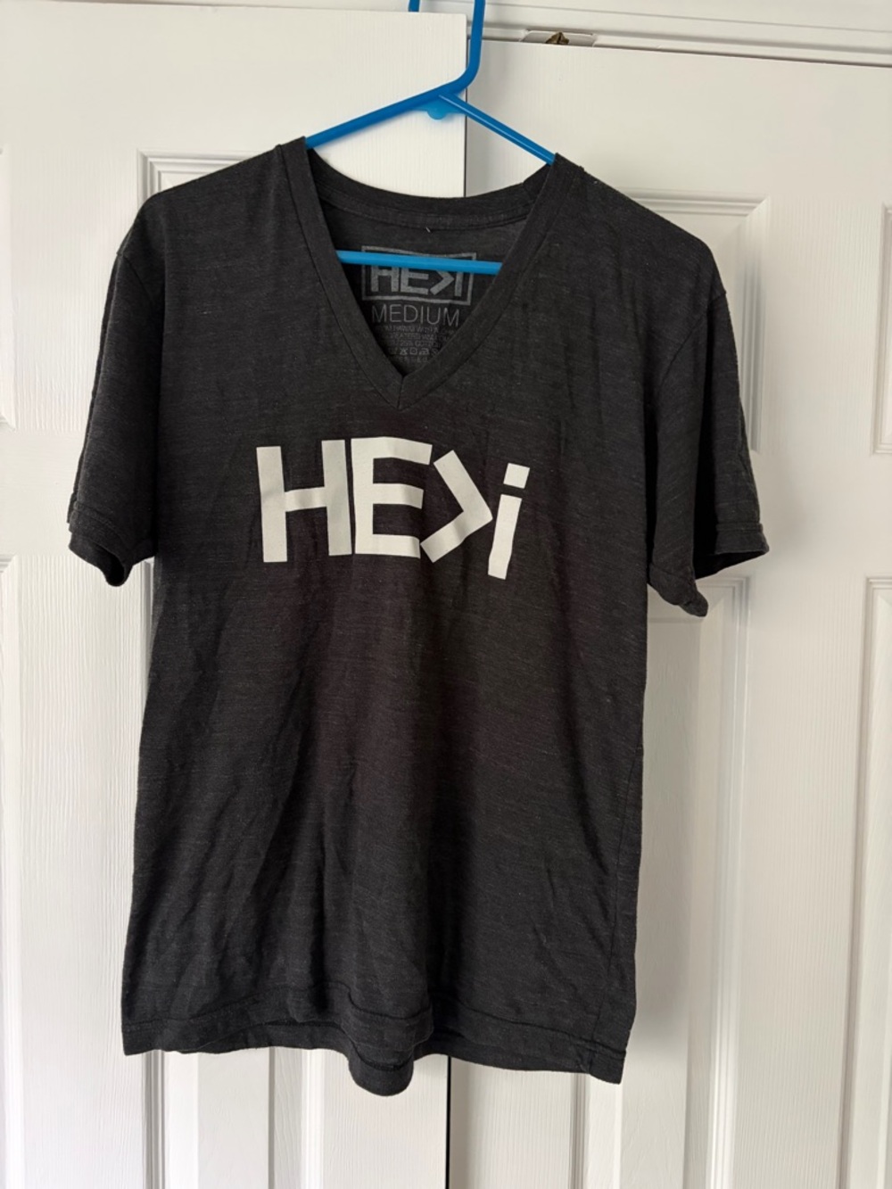 HE>I - Women's Short Sleeve Charcoal Gray V-Neck Tee